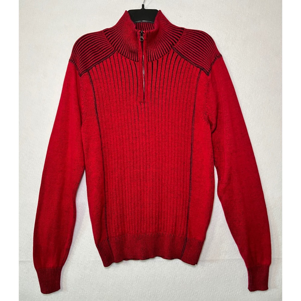 Carbon Men's Red Quarter‎ Zip Ribbed 90s Y2K Cyberpunk Tech Noir Sweater Size M